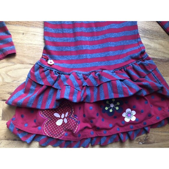 Deux Par Deux Size 5 Dress Red & Grey Striped - Picture 2 of 8